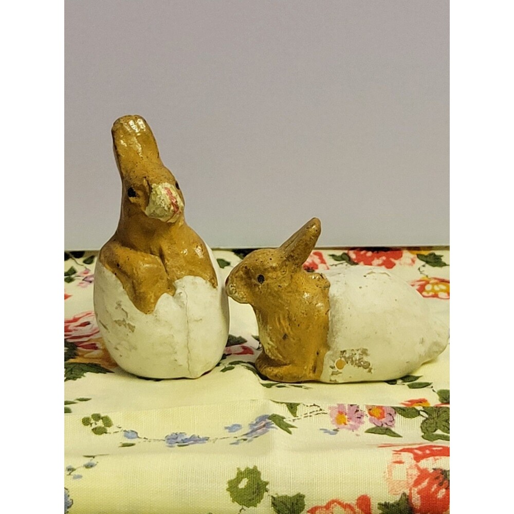 Antique  Chalkware Bunny Rabbit Pair Primitive  Easter